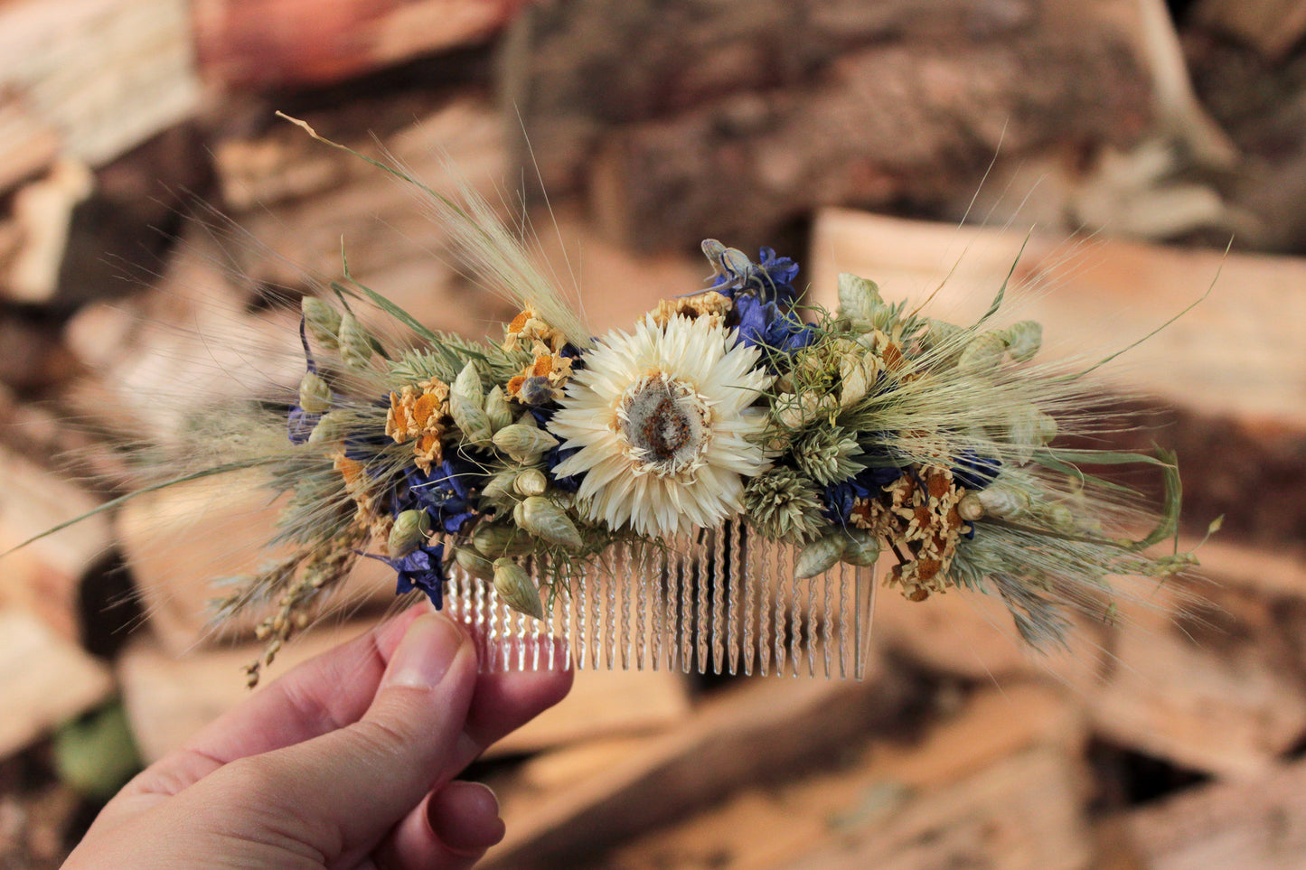Haarkamm mit Trockenblumen "Denise"