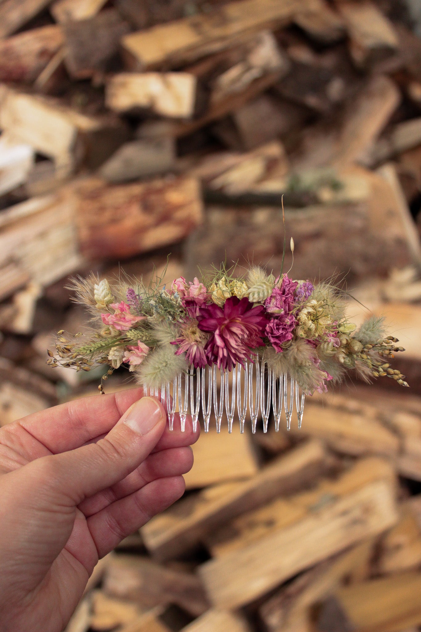 Haarkamm mit Trockenblumen "Ruth"