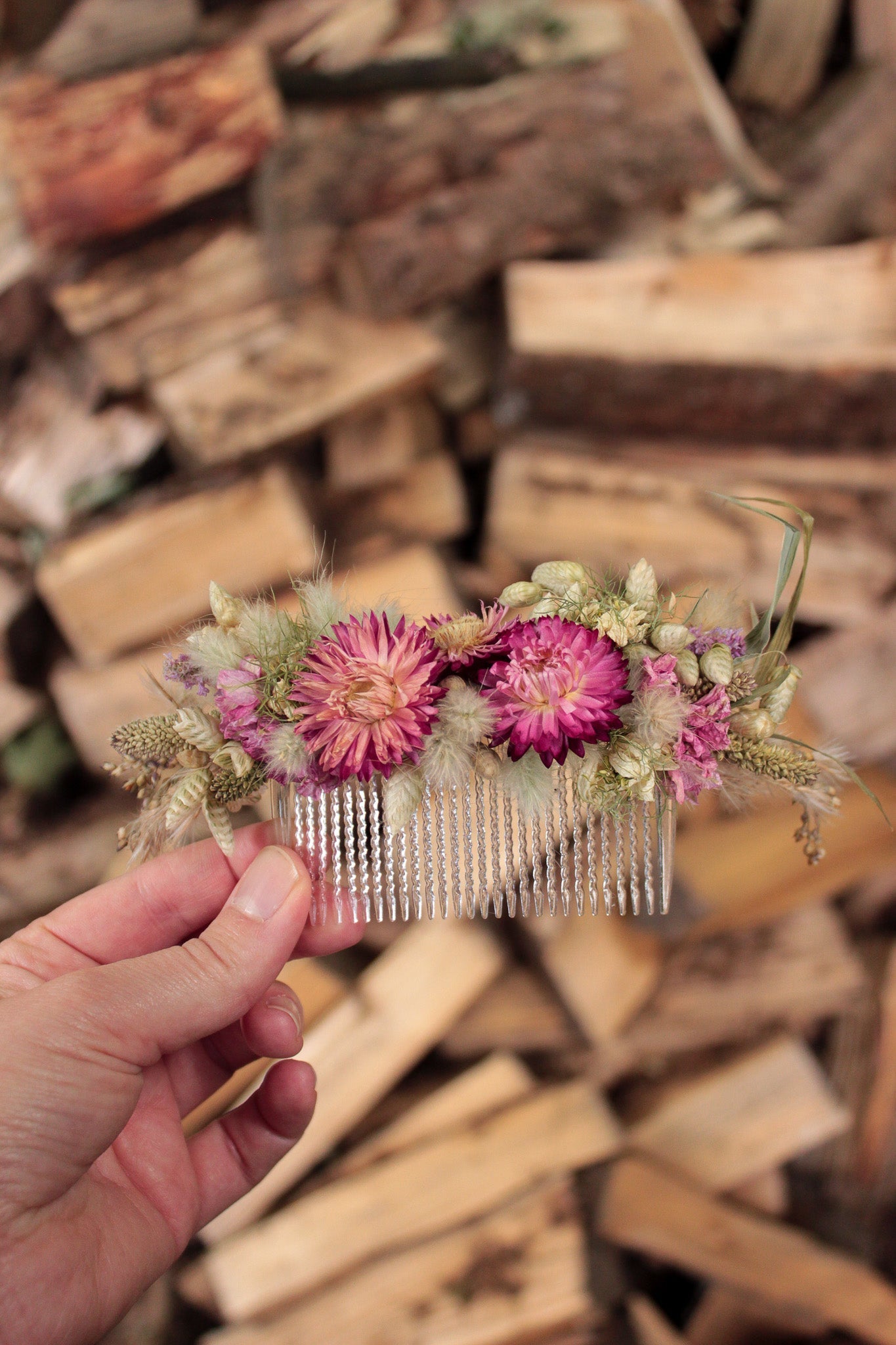 Haarkamm mit Trockenblumen "Ruby"
