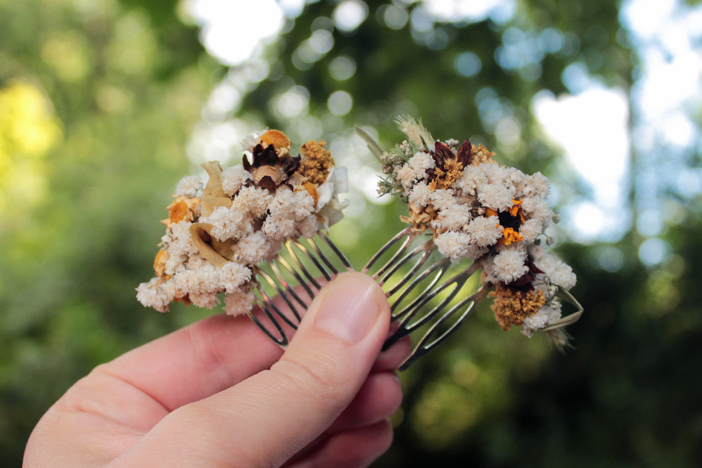 Haarkamm mit Trockenblumen "Tiffany" 2er Set
