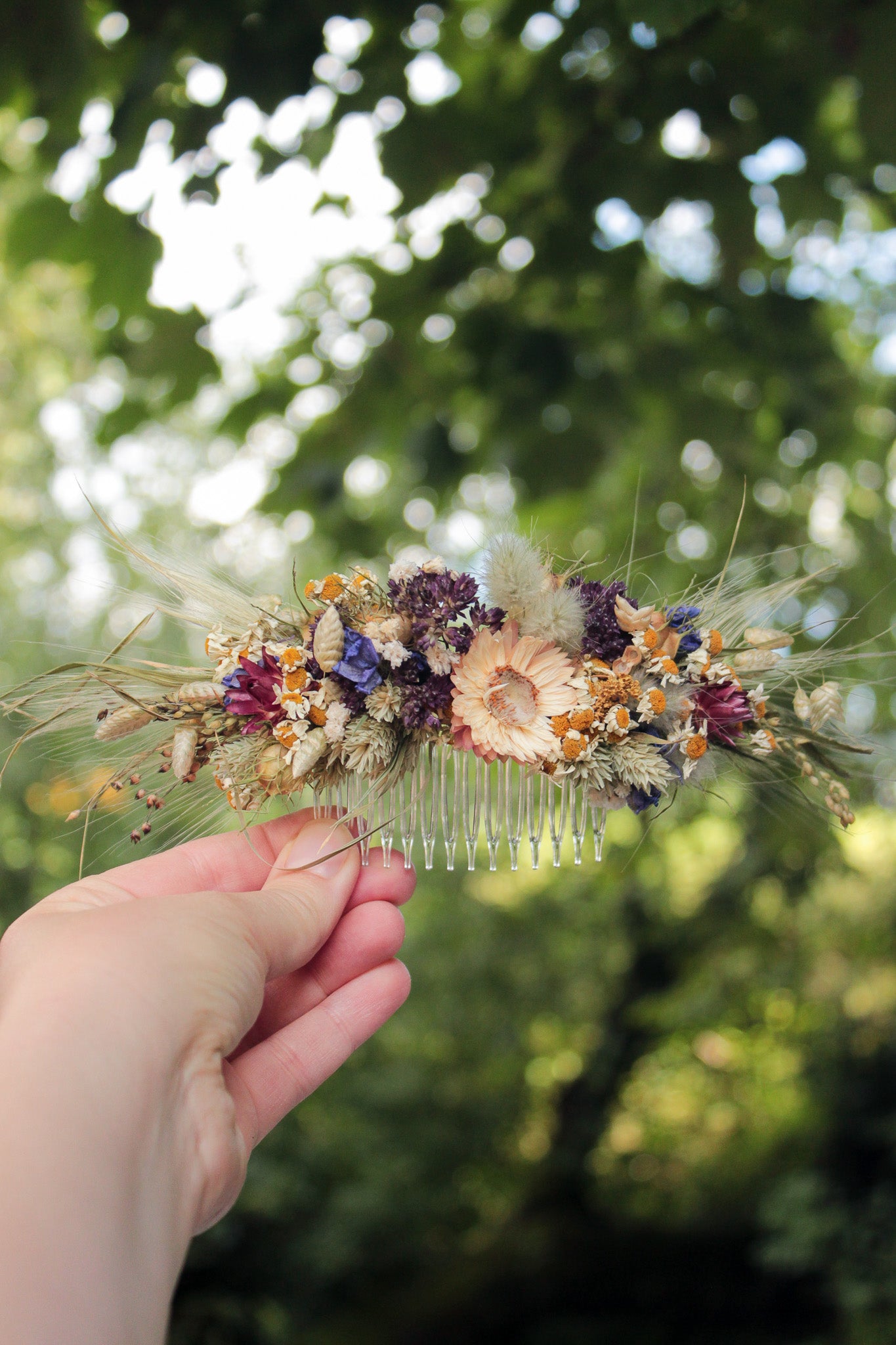 Haarkamm mit Trockenblumen "Sarah"