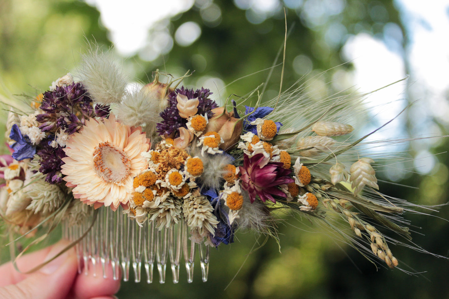 Haarkamm mit Trockenblumen "Sarah"