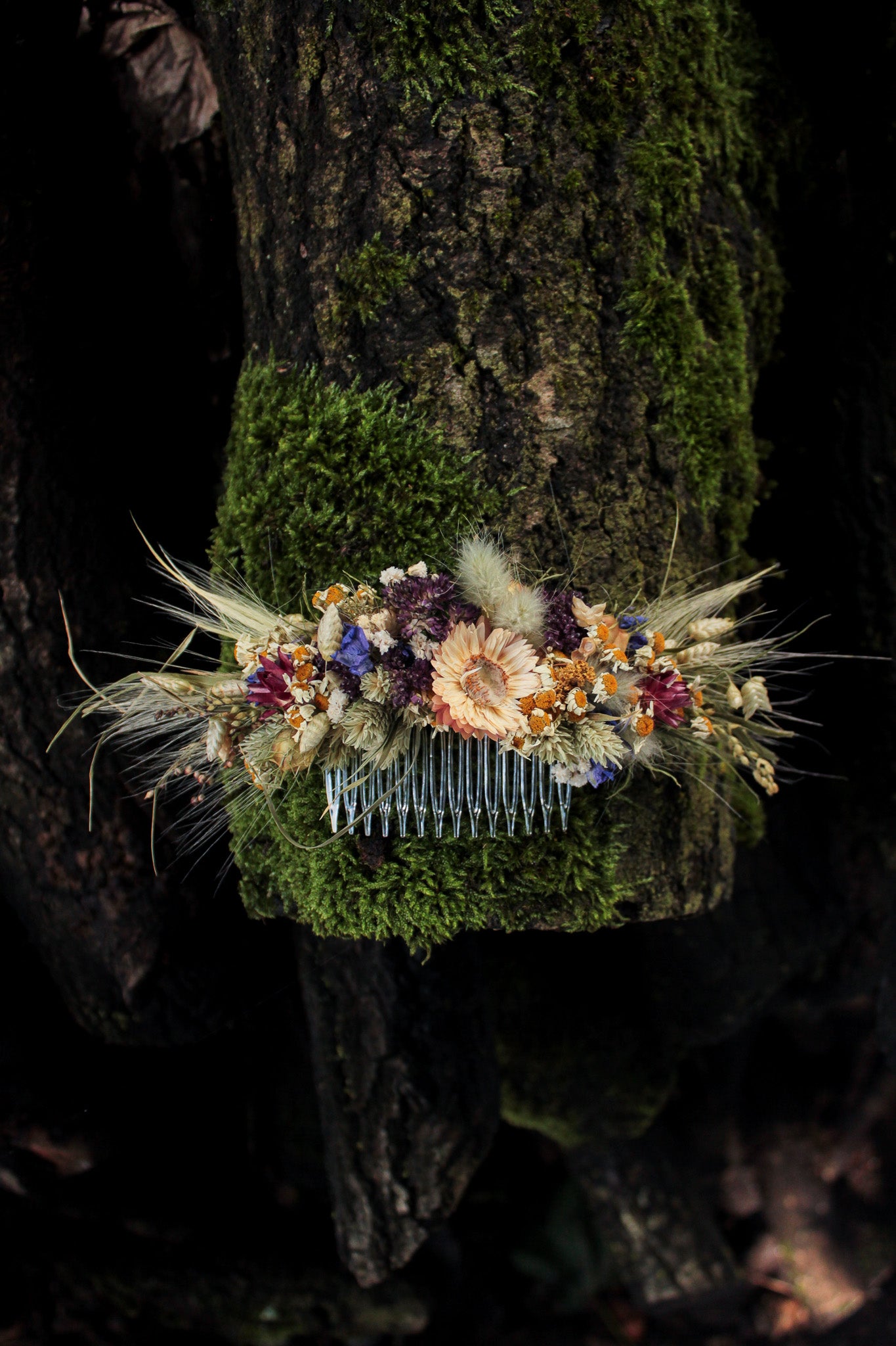 Haarkamm mit Trockenblumen "Sarah"