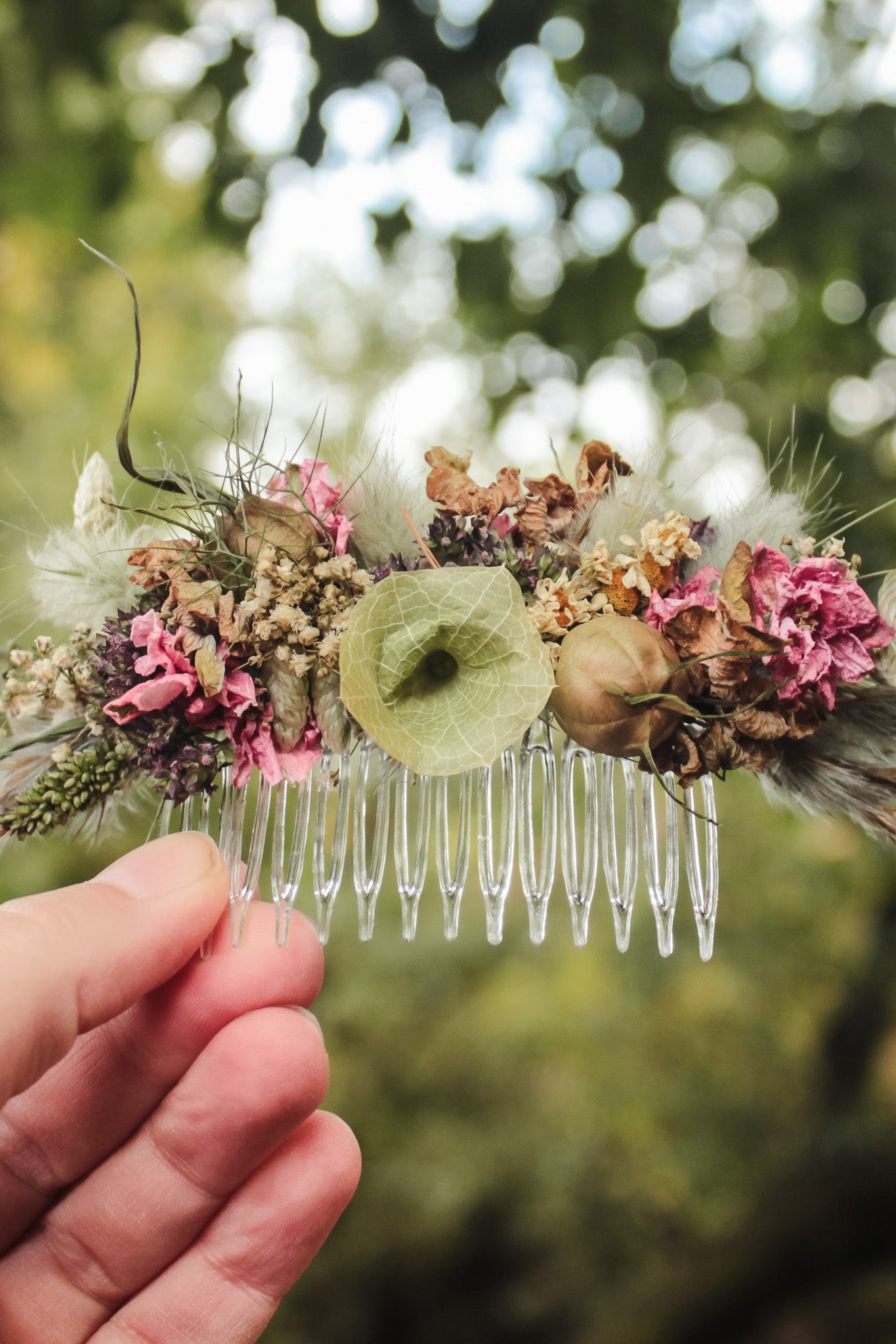 Haarkamm mit Trockenblumen "Mary"