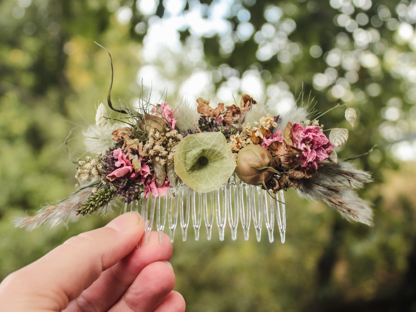 Haarkamm mit Trockenblumen "Mary"