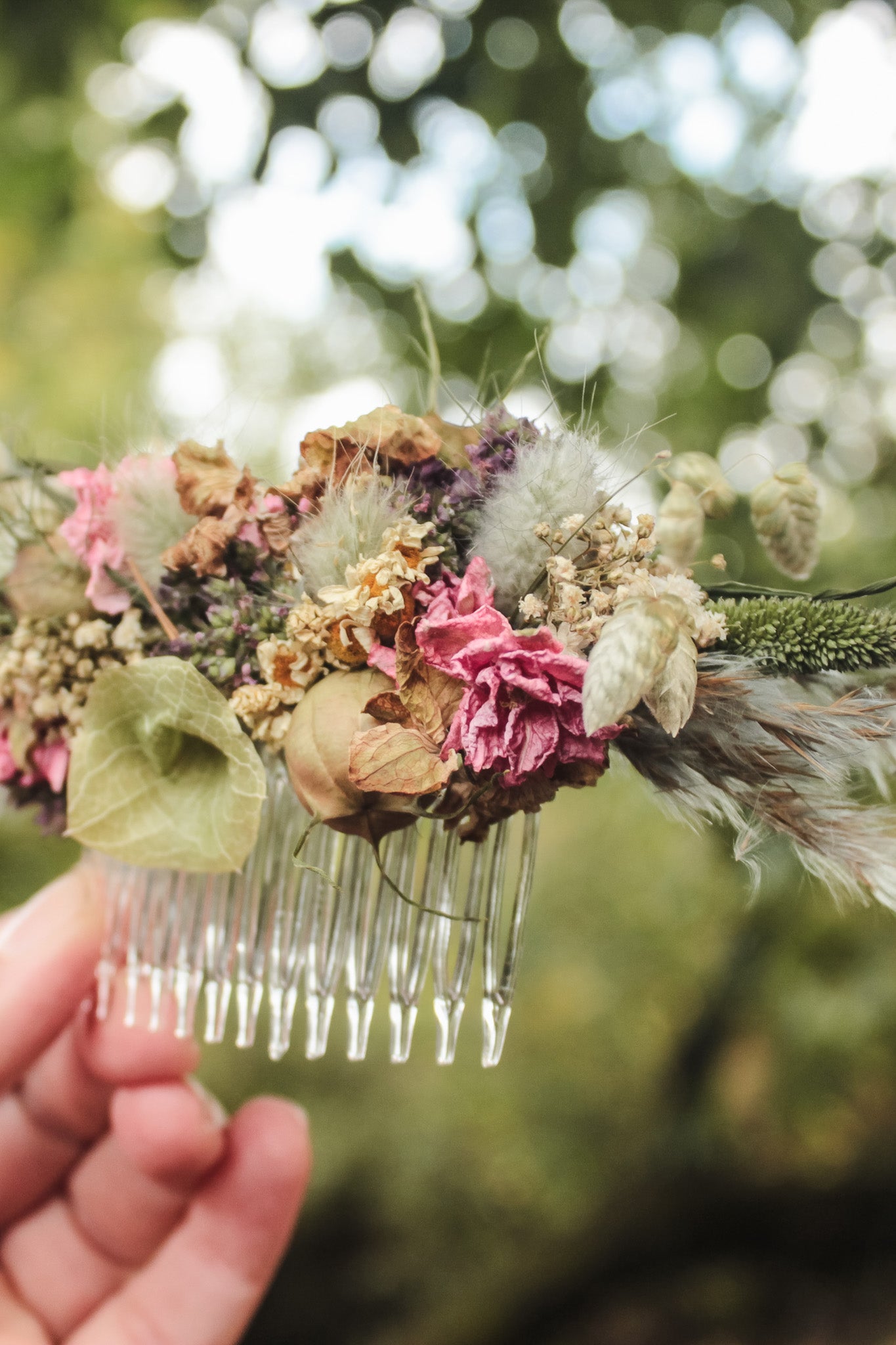 Haarkamm mit Trockenblumen "Mary"