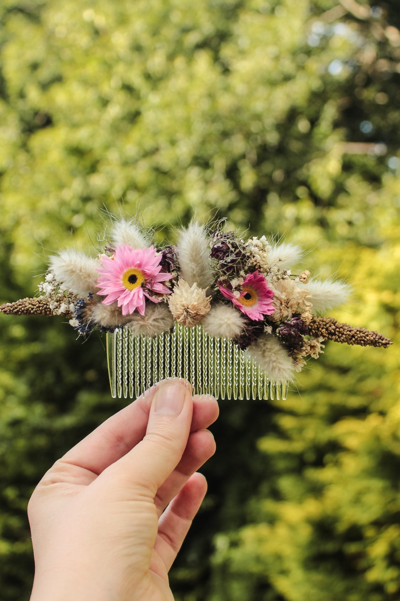 Haarkamm mit Trockenblumen "Rosie"